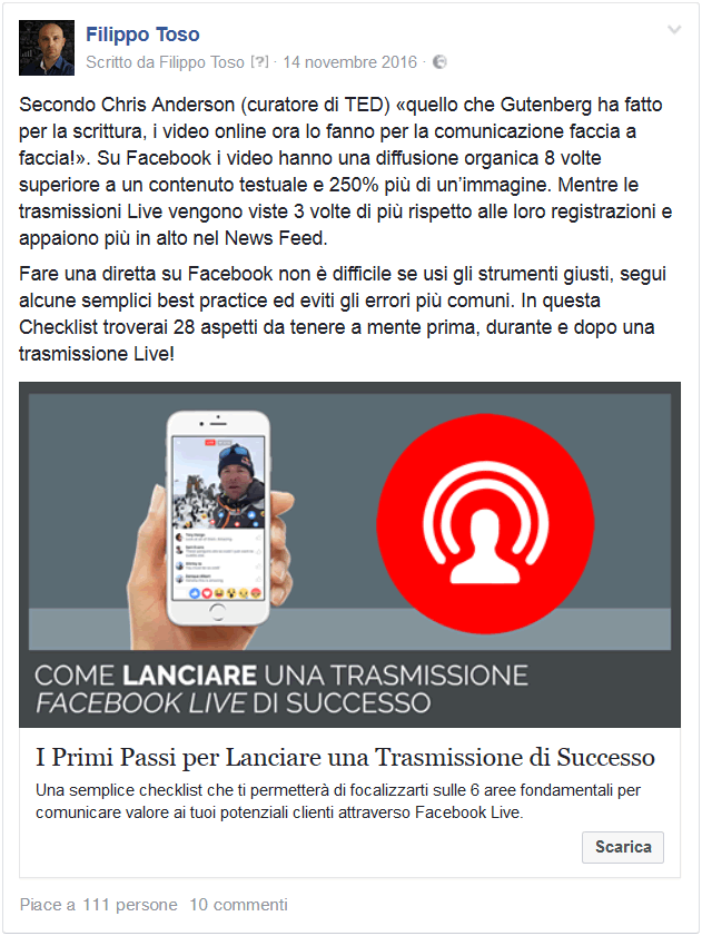Post visibile nel Feed